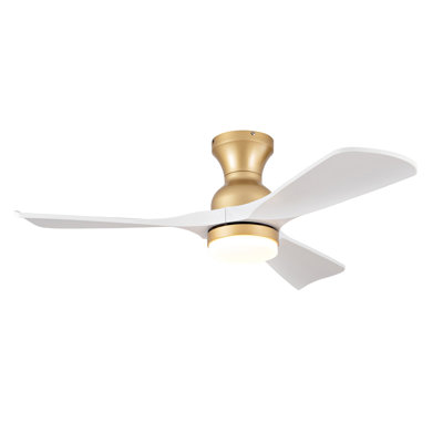 Ventilateur de plafond de 42 pouces avec éclairage et télécommande, avec 3 pales en ABS blanc et un corps doré, 3CCT, à intensité variable, réglages de ventilateur réversible à 6 vitesses, fonction de mémoire, mode brise naturelle