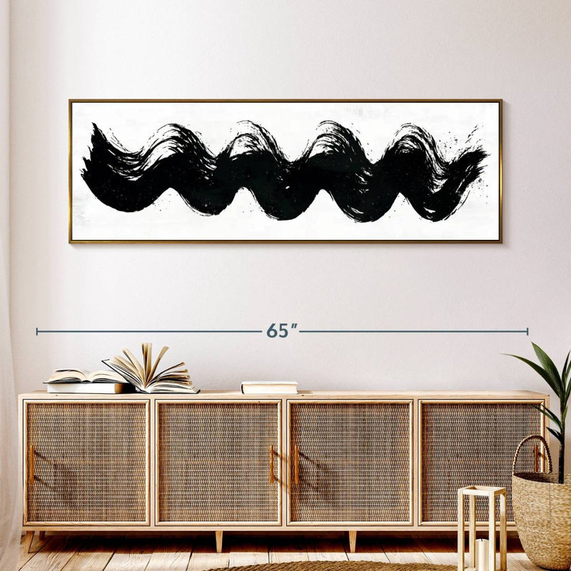 Vagues abstraites, Cadre flottant doré, 57 po x 19 po