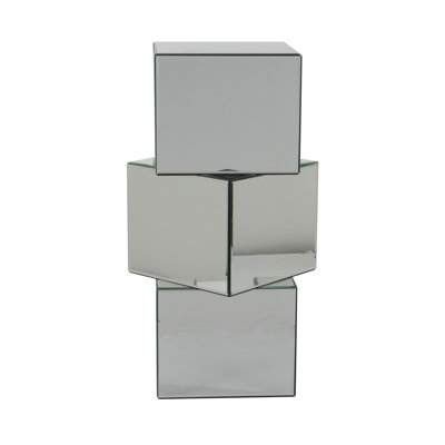 Newenton Glass Mirrored Stacked Cube Silver Pedestal Table