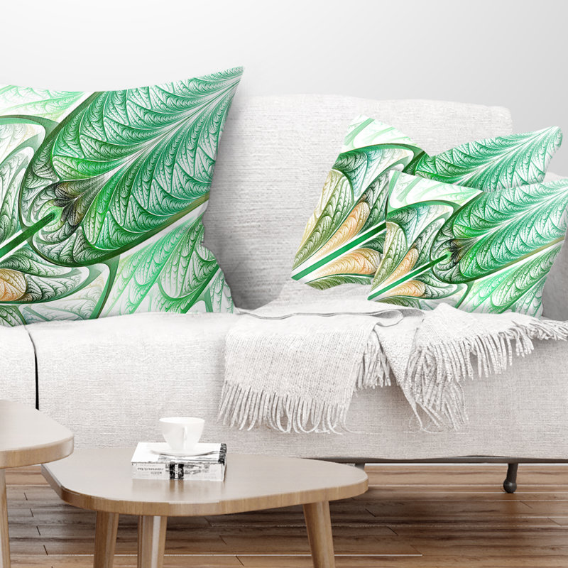 Coussin lombaire en verre coloré abstrait fractal, Vert / blanc