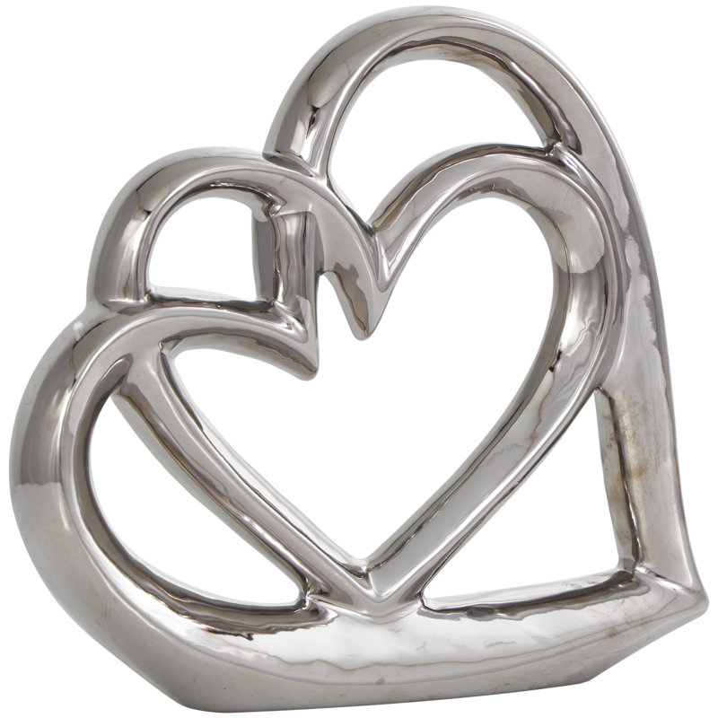 Elliekate Ceramic Abstract Overlapping Heart Decorative Silver Sculpture