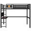 Structure de lit mezzanine grand lit - Lit mezzanine en métal avec bureau, panier de rangement, horloge et port de charge, noir