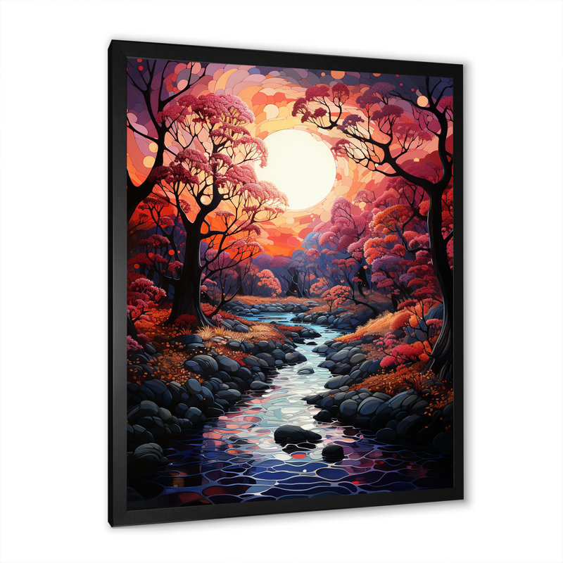 «Sunset Whimsical Riverbanks II», reproduction sur toile, H 20 po x l 12 po x P 1 po, Cadre simple noir
