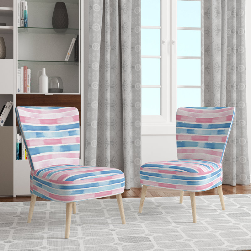 Chaise rembourrée rayée - Chaise d'appoint rose et bleu, Chaise d'appoint sans accoudoirs