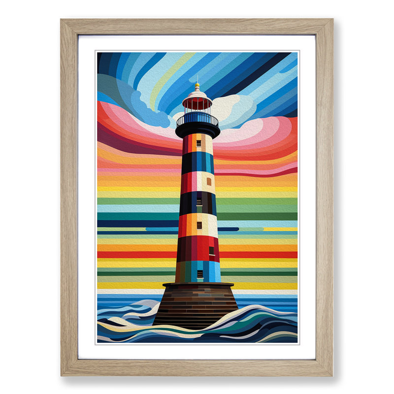 Lighthouse Op 1 Piece Single Picture Frame Wall Art, 46cm H x 34cm W x 2cm D, Oak Framed