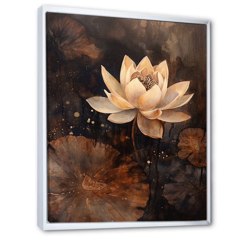 «Rustic Lotus Serenity I», reproduction sur toile, Cadre flottant blanc, 44" H x 34" W