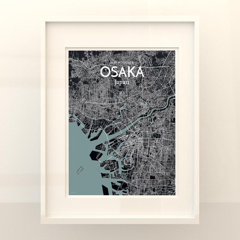 Osaka City Map In Midnight - No Frame Print, 20cm H x 16cm W x 0.05cm D
