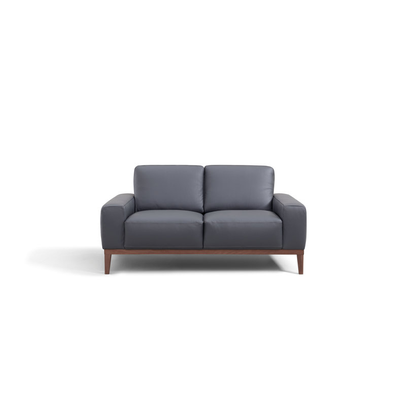 Causeuse à accoudoirs carrés en cuir véritable de 68 po