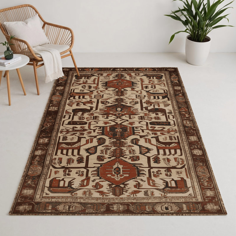 Tapis d'intérieur et d'extérieur brun Persian, Rectangle 5 pi x 7 pi