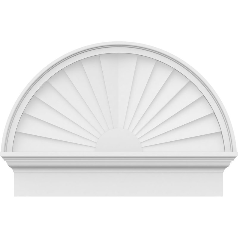 28"W x 20-3/4"H x 2-3/4"P Half Round Sunburst Architectural Grade PVC Combination Pediment, 20-3/4" H  x 28" W  x  2-3/4" D