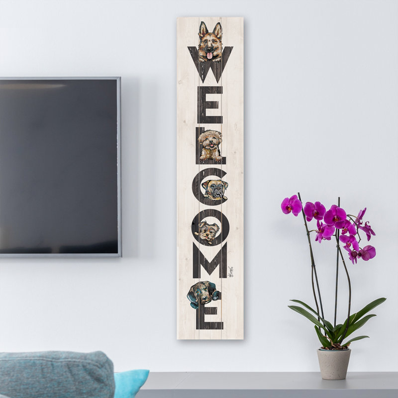 Panneau mural suspendu en bois Dog Welcome