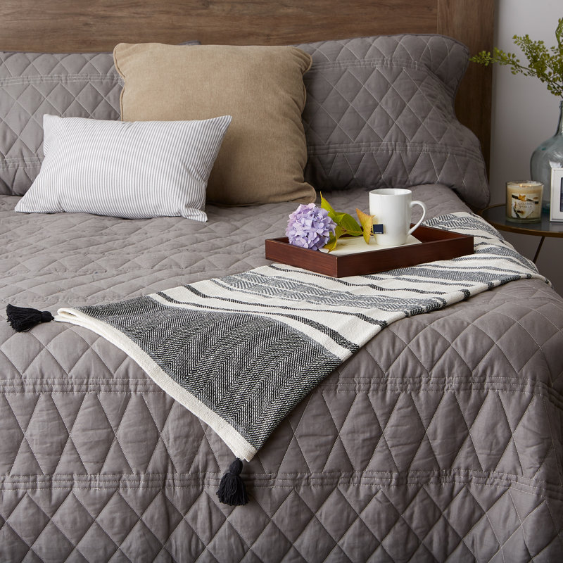 Black and Mineral Cotton Chevron Throw Blanket, 50x60"