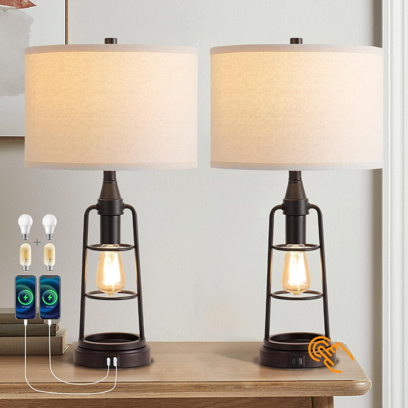 Lampe de table tactile avec veilleuse noire