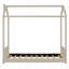 Lit simple en bois et velours, beige