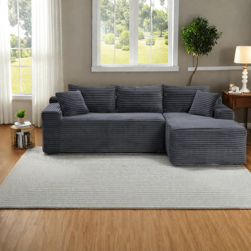Compression Sectionals, 94.5 Inch Corduroy Modern L Shape Home Sofa