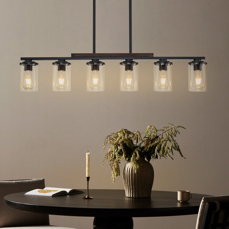 Luminaire suspendu linéaire pour îlot de cuisine 5/6 lumières en bois noir, 6