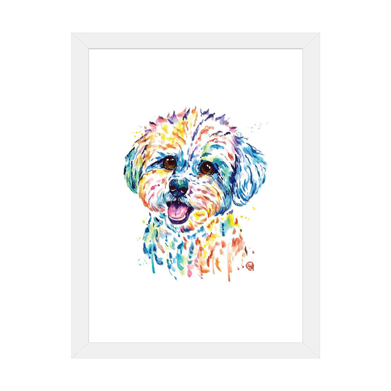 «Bichon» par Lisa Whitehouse - impression d'art graphique, Papier encadré blanc, Blanc, H 32 po x l 24 po x P 1 po
