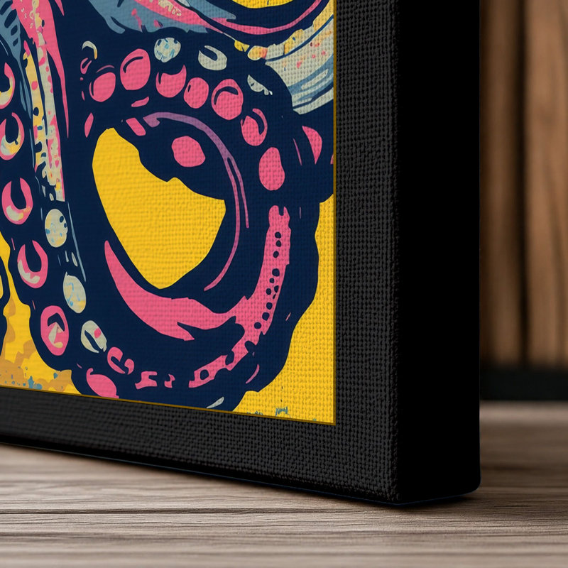 Ornamental Octopus Art Deco - Wrapped Canvas, 36x24 - 91.4 x 61.0 cm, Black Border