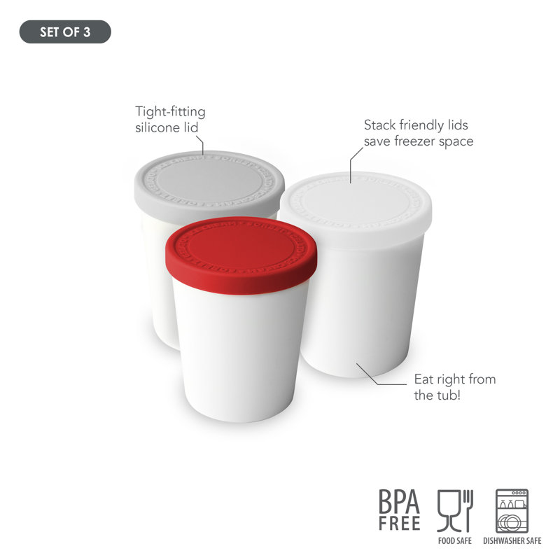 Tovolo Mini Sweet Treat Ice Cream Tubs, 6 Oz. Mini Ice Cream Tubs, Set Of 3 Reusable Containers, Tight-Fitting Silicone Lid, Easy Stacking Reusable Ice Cream Container