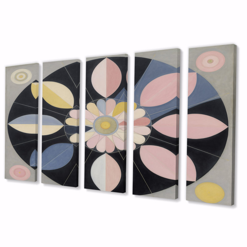 Universal Harmony Blossoming In Retro Pastel I - Décoration murale spirales abstraites - 5 panneaux égaux