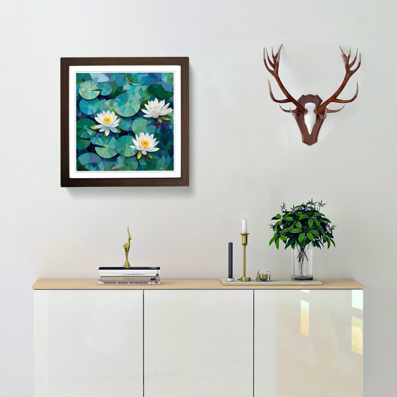 Water Lily Pond Geometric - Framed Print, Walnut