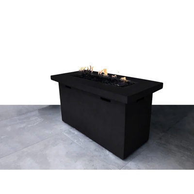25" H Concrete Fire Pit Table For Outdoor Living - 42" W, , With Adjustable Flame And Lava Rock Base W Of Construction H, Rust , Push-button Operated Rocks