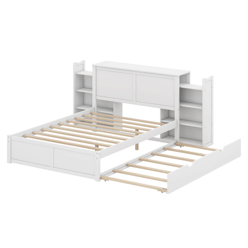 Henlee Katelon Platform Bed with Pull Out Shelves and Twin Size Trundle, Full