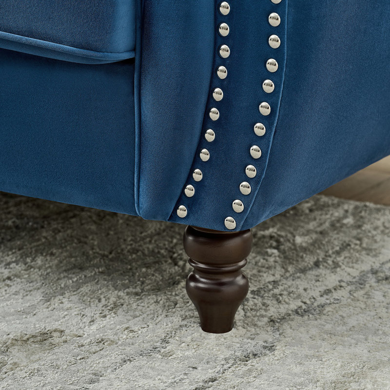 Canapé 67 po Chesterfield FabricVelvet Upholstery Fabric, Bleu