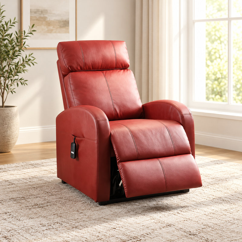 Faux Leather Lift Assist Power Recliner, Similicuir rouge, Rouge
