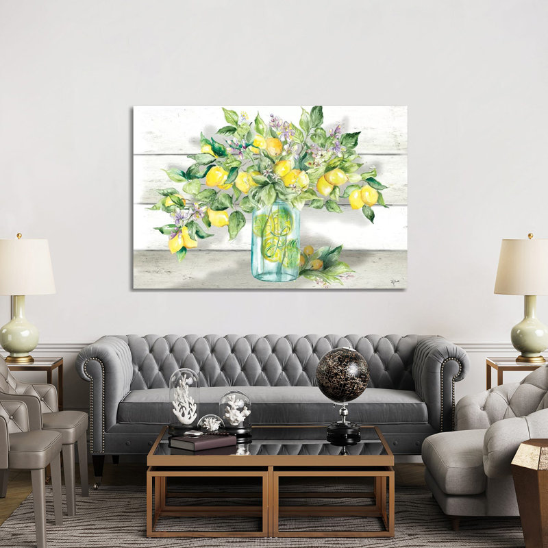 Lemons In Mason Jar Landscape - Wrapped Canvas Painting, 152.5 cm H x 101.5 cm W