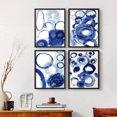 Blue Circle Study I Framed Print - Set of 4