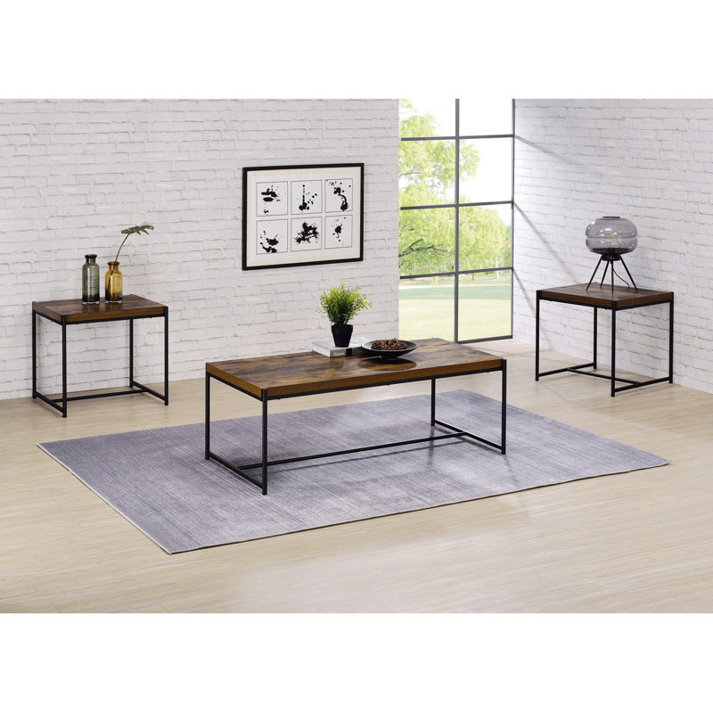 3 Piece Coffee And End Table Set, Brown/Black