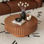Table basse ronde en bois de style olive à piédestal robuste fabriquée à la main pour le salon-423606876