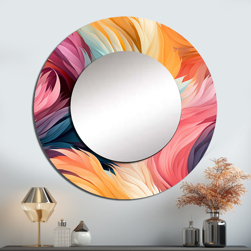Rose et bleu électrique tourbillonne infusion - miroir mural abstrait, miroir décoratif rond moderne, art imprimé en métal