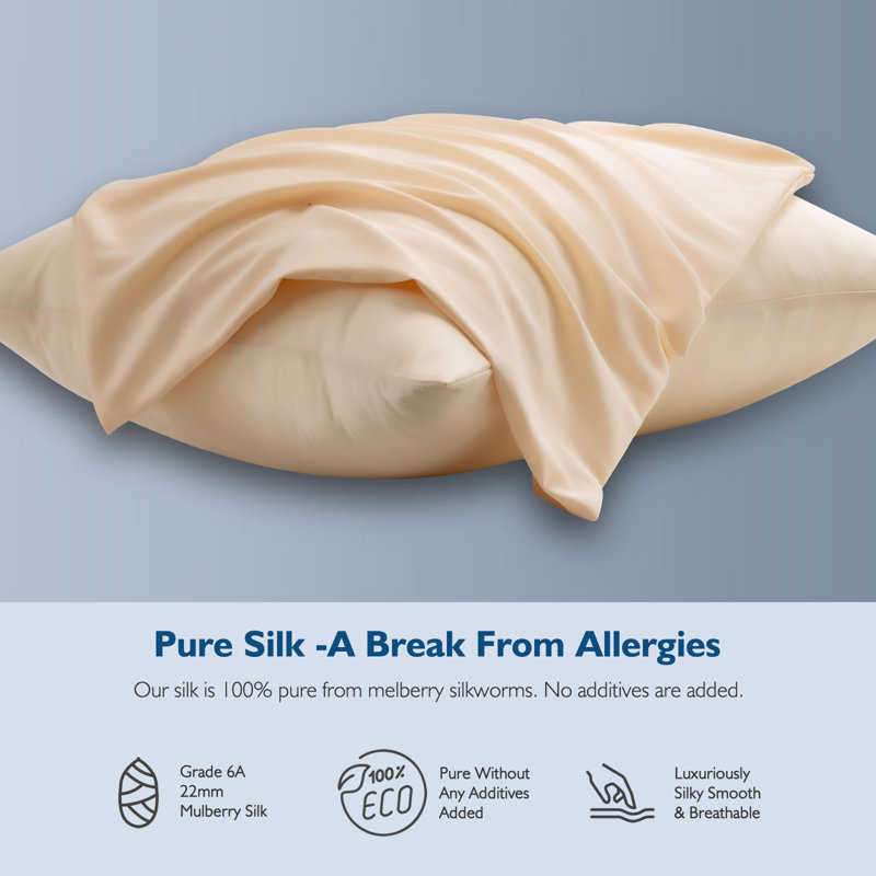 Silk Luxe Pillowcases (set of two), Ecru, Twin Pillowcase