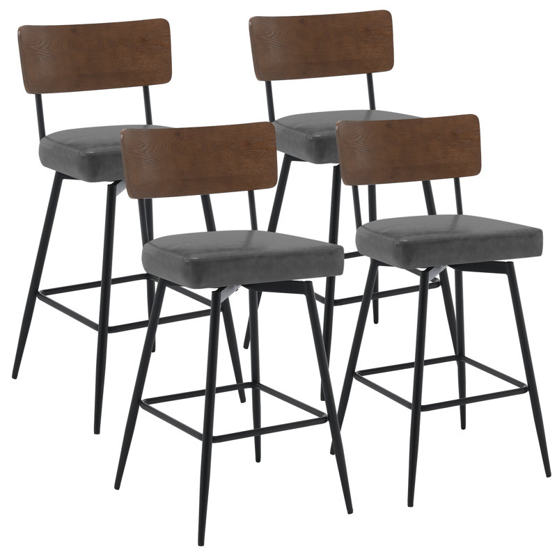 Swivel Upholstered Counter Stool with Metal Frame, Grey