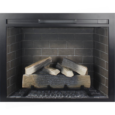 Foyer électrique encastrable 33 po, foyer décoratif à panneau tactile, foyer sans fumée. Avec ensemble de garniture fixe. Avec son craquelé