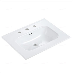 Évier en céramique blanc brillant avec trois trous de robinet pré-percés pour une salle de bain ou une cuisine élégante