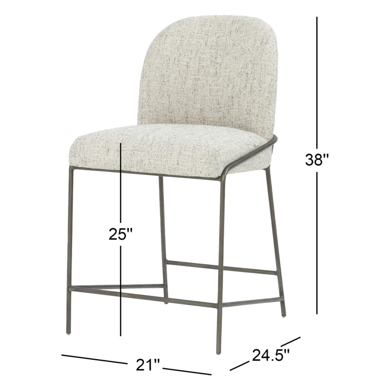 Astrud Upholstered Stool with Metal Frame, Polyester Blend Cream, Counter Stool (25" Seat Height)