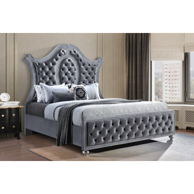 Cameo Gray King Upholstered Panel Bed