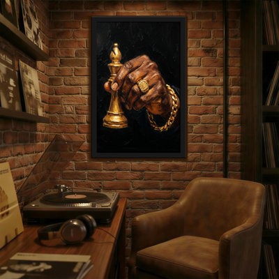 Abstract Golden Hand Chess Piece Ring Chain