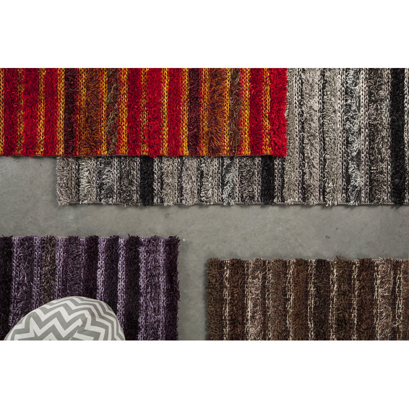 Lavasa Hand Loomed Striped Area Rug in Purple/Grey, Rectangle 5' x 7'6"