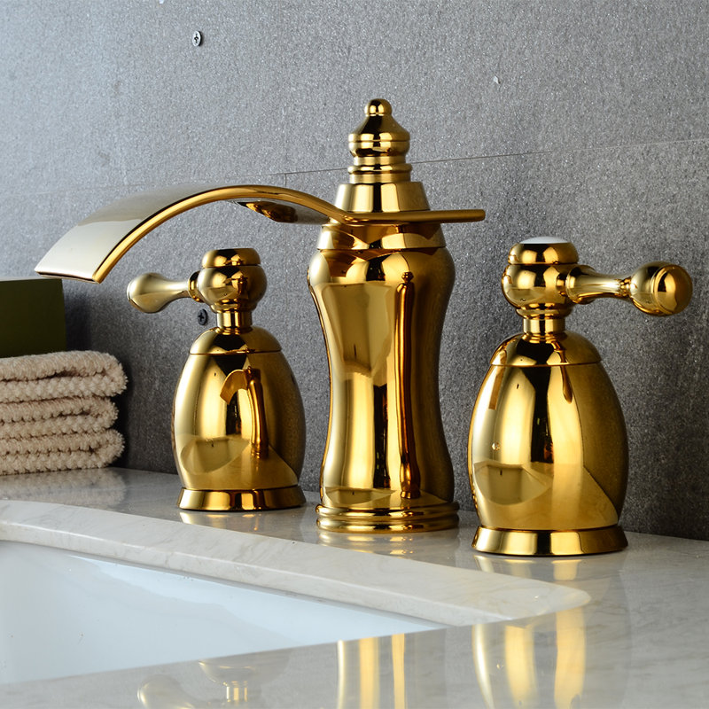 Robinet de salle de bain à large entraxe avec bonde, Nickel poli brillant