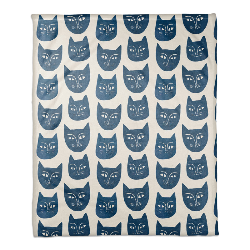 Jeté en molleton chat, Chat marine / crème