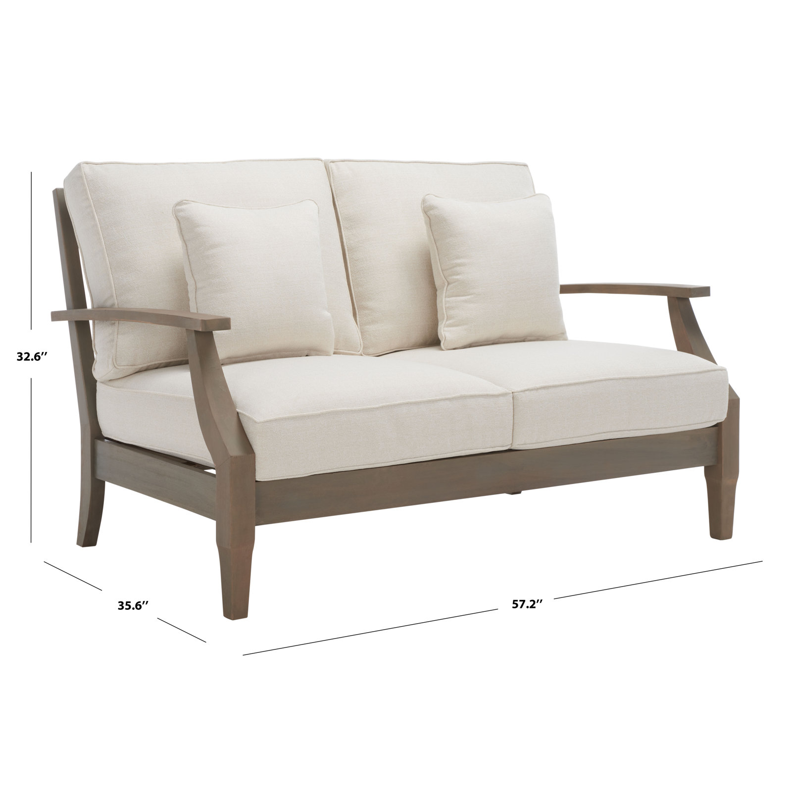 Samya Outdoor Loveseat with Cushions, Light Gray/Beige