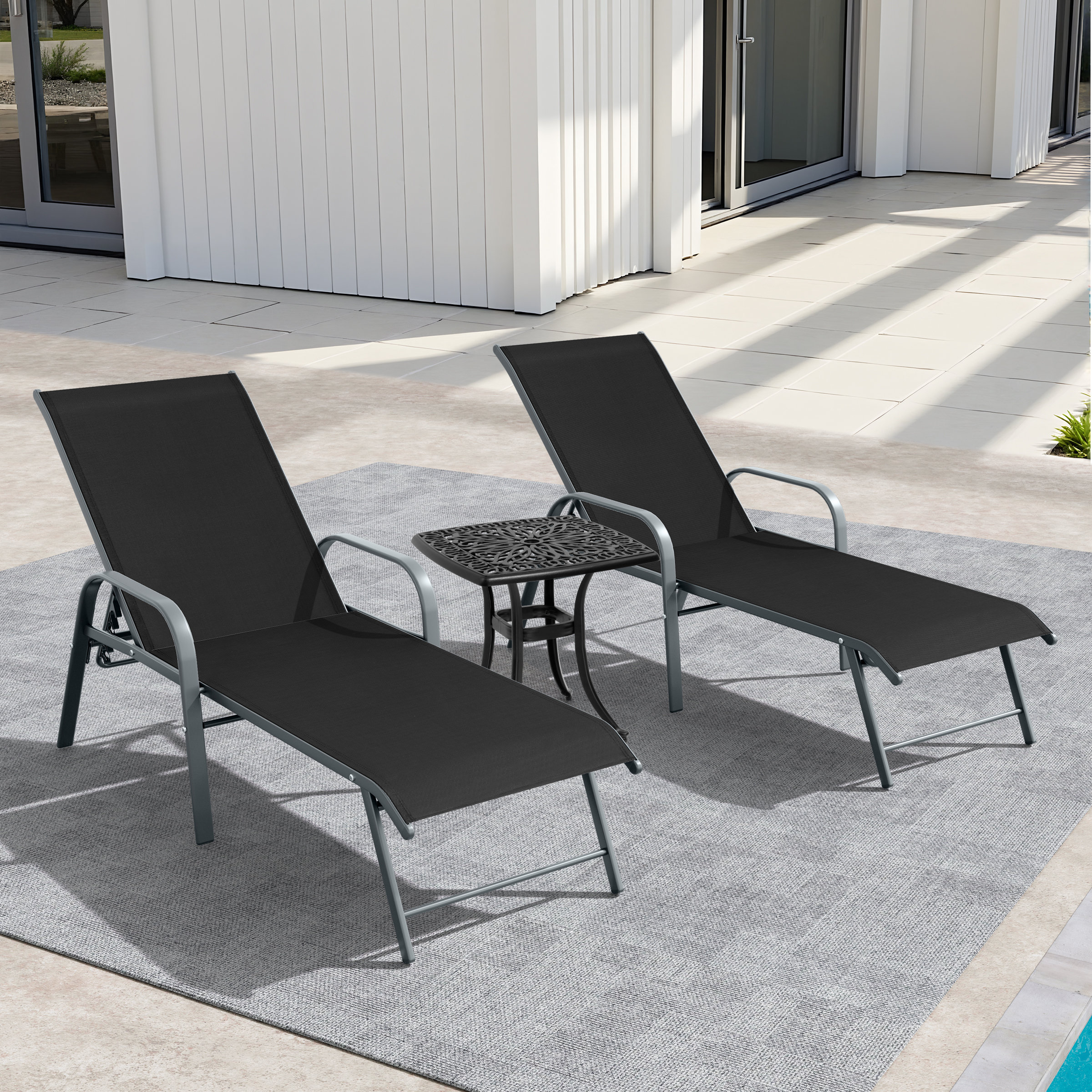 Ebern Designs Aluminum Outdoor Chaise Lounge With Square Table