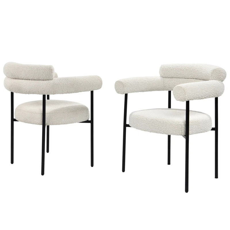 Élégantes chaises de salle à manger avec accoudoirs en tissu 2 pièces, structure, Crème, crème, Noir