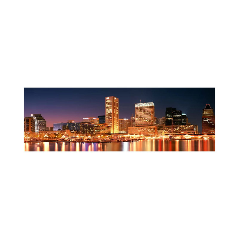 Buildings Lit Up At Dusk, Baltimore, Maryland, USA - Wrapped Canvas Panoramic Print, 30.48 cm H x 91.44 cm W x 3.175 cm D