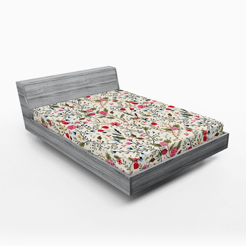 Drap-housse orange Ambesonne, Floral beige / rose, Drap-housse très grand californien
