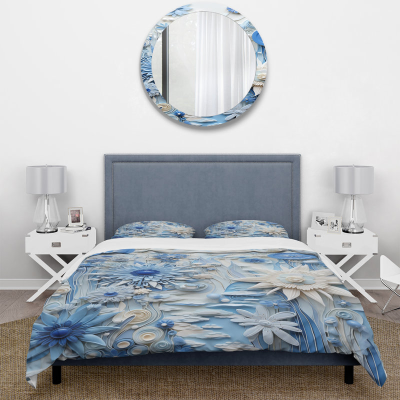 Ensemble de housse de couette Blue and White Botanical Tiles IV - Abstract Botanicals, Housse de couette pour grand lit
